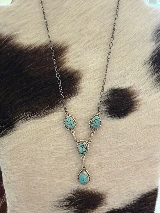 ❤️ Number 8 Turquoise Navajo Style Hand Stamped Unisex Matte Sterling Pendant - Picture 4 of 12